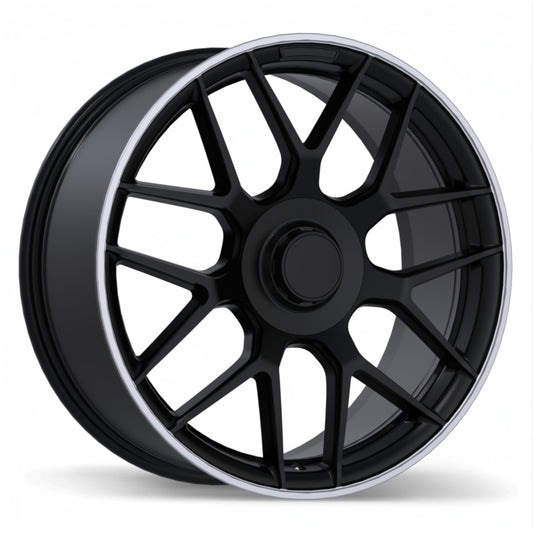 Replika R272 20x8.5 Satin Black wheel with machined lip, flow formed construction, R14 radius seat, and OEM-style winter-ready fitment.